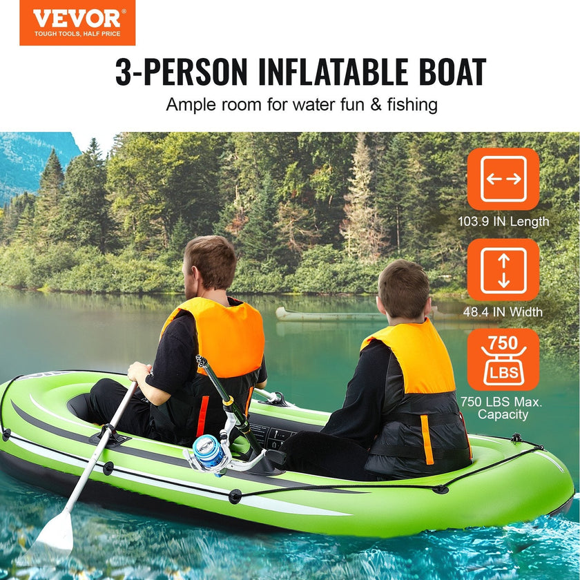 VEVOR Inflatable Boat, 3-Person Inflatable Fishing Boat, Strong PVC Portable Boat Raft Kayak, 45.6