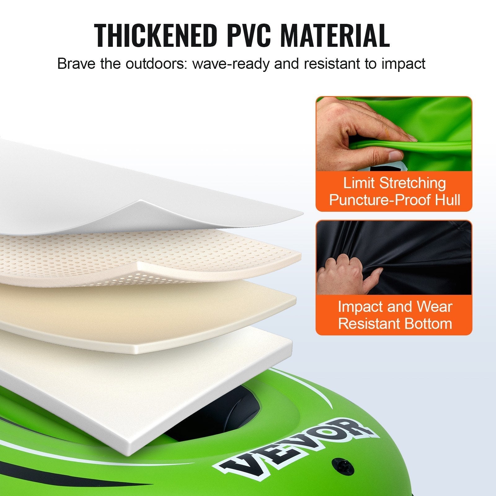 VEVOR Inflatable Boat, 3-Person Inflatable Fishing Boat, Strong PVC Portable Boat Raft Kayak, 45.6