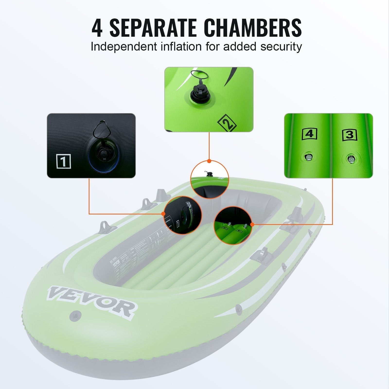 VEVOR Inflatable Boat, 3-Person Inflatable Fishing Boat, Strong PVC Portable Boat Raft Kayak, 45.6