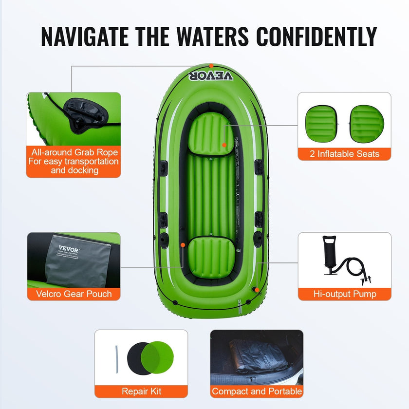 VEVOR Inflatable Boat, 3-Person Inflatable Fishing Boat, Strong PVC Portable Boat Raft Kayak, 45.6