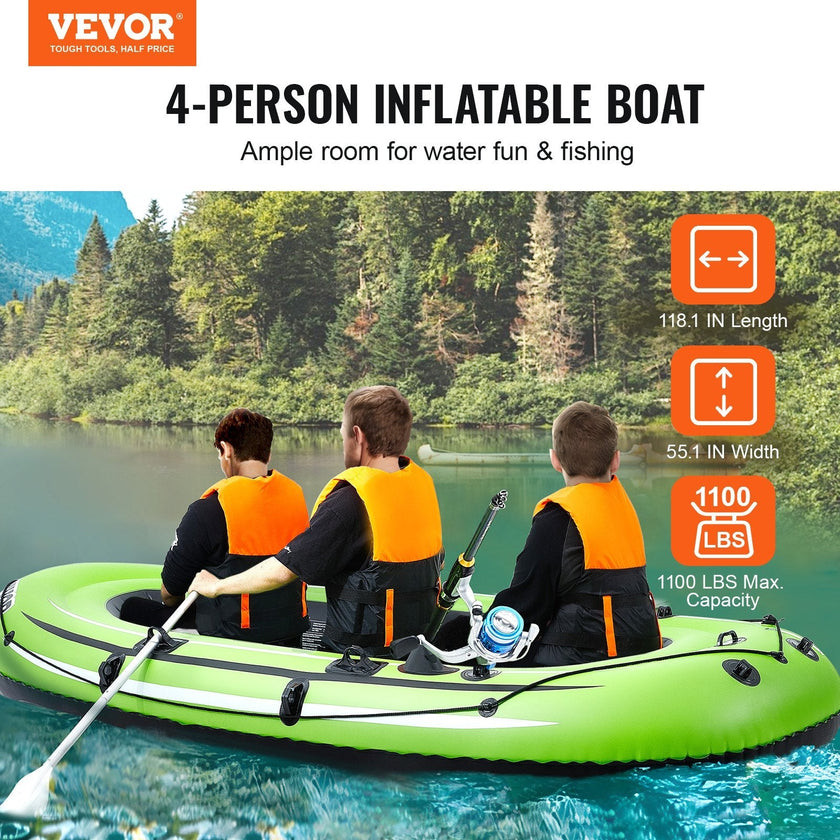 VEVOR Inflatable Boat, 4-Person Inflatable Fishing Boat, Strong PVC Portable Boat Raft Kayak, 45.6