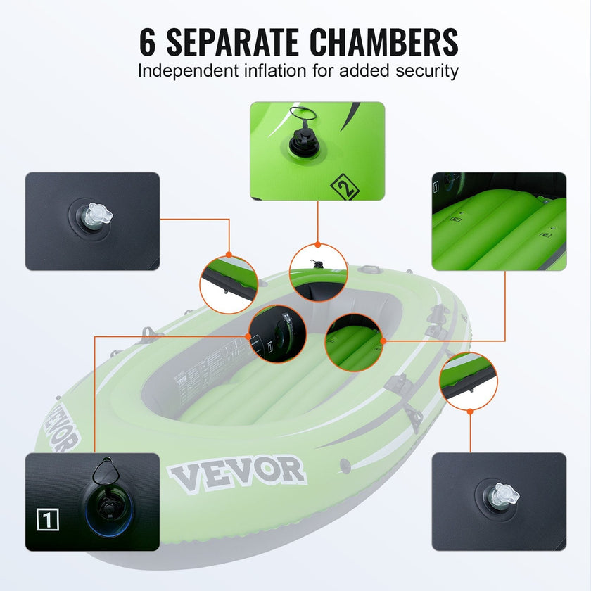 VEVOR Inflatable Boat, 4-Person Inflatable Fishing Boat, Strong PVC Portable Boat Raft Kayak, 45.6
