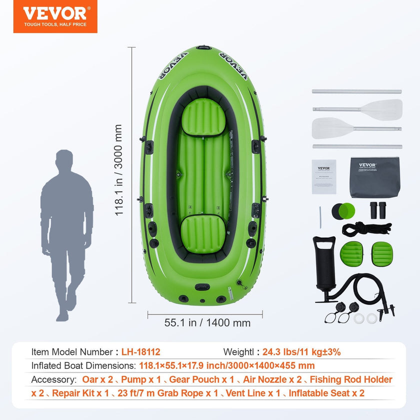 VEVOR Inflatable Boat, 4-Person Inflatable Fishing Boat, Strong PVC Portable Boat Raft Kayak, 45.6