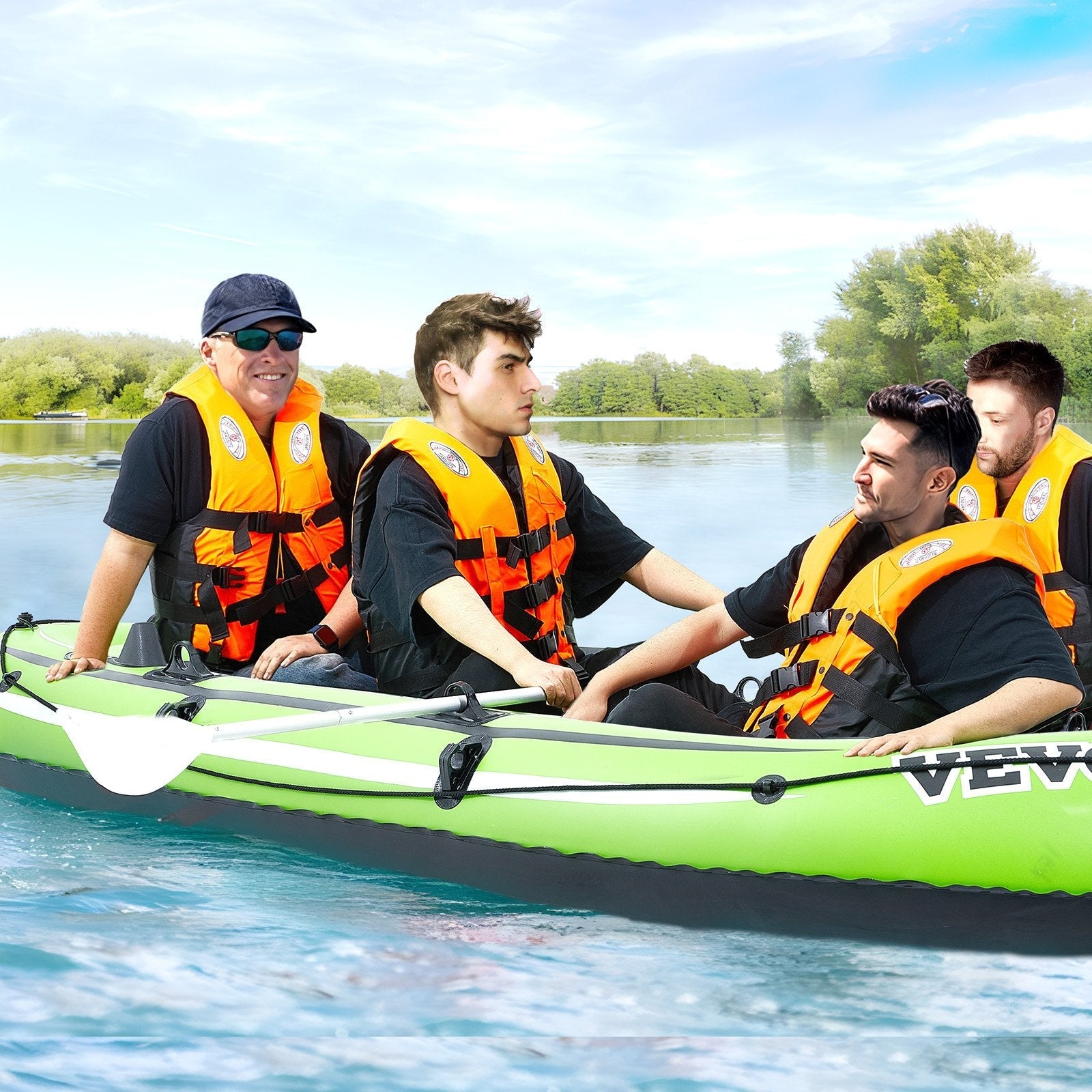 VEVOR Inflatable Boat, 4-Person Inflatable Fishing Boat, Strong PVC Portable Boat Raft Kayak, 45.6