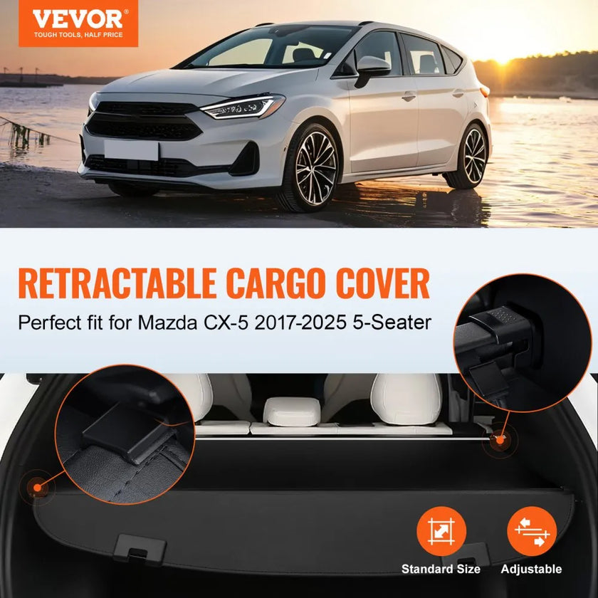 VEVOR Retractable Cargo Cover for Mazda CX-5 2017-2024 Upgraded Rear Trunk Cover