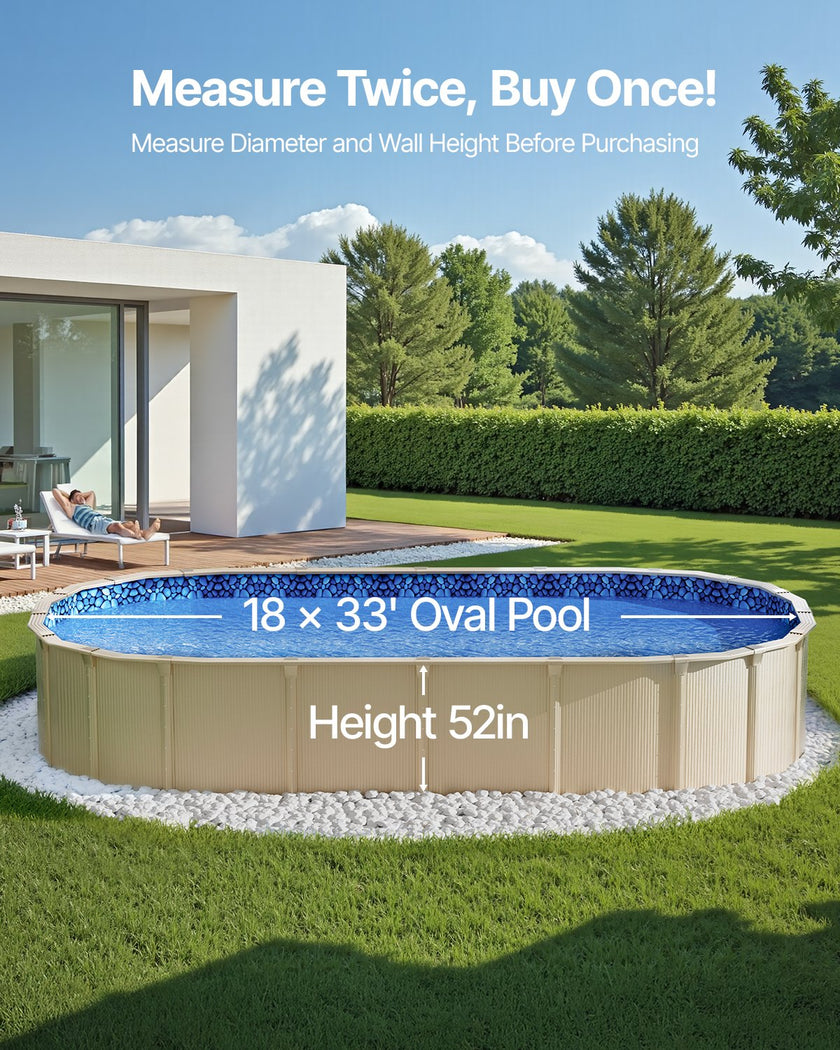 VEVOR Oval Pool Liner 18x33ft Unibead Style Pool Liner 52in Wall Height