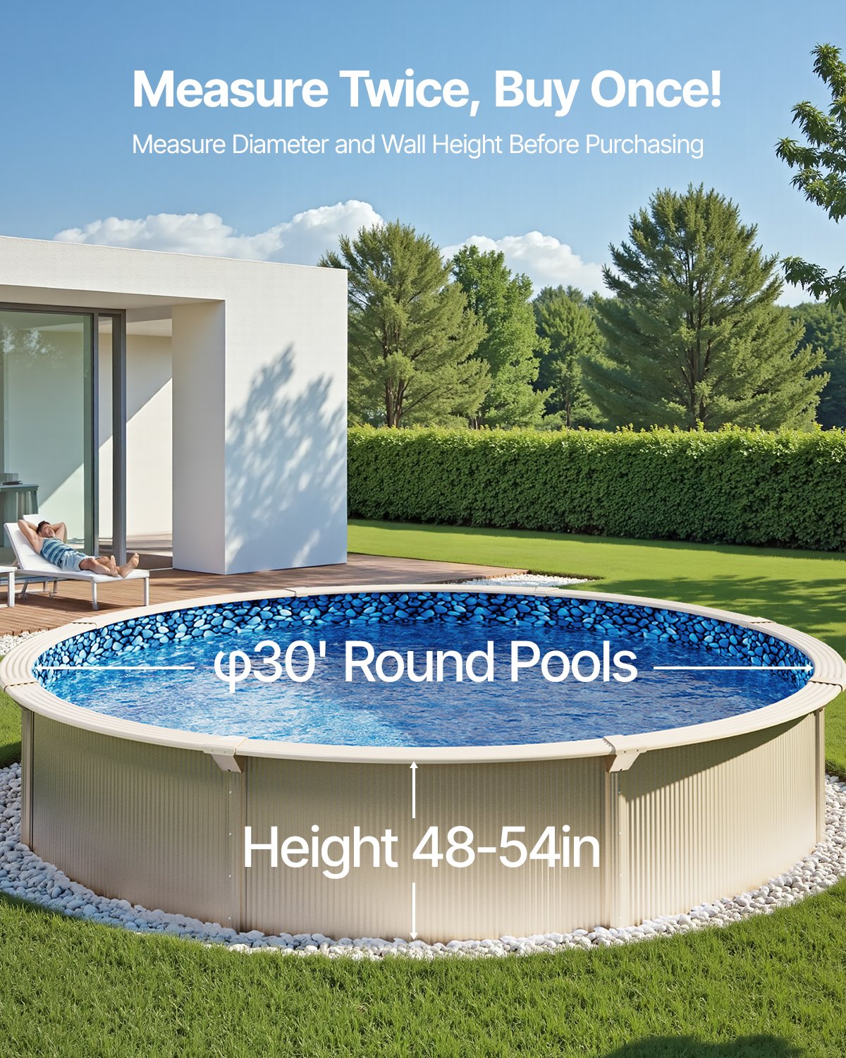 VEVOR Round Pool Liner 30ft Overlap Style Pool Liner 54in Wall Height