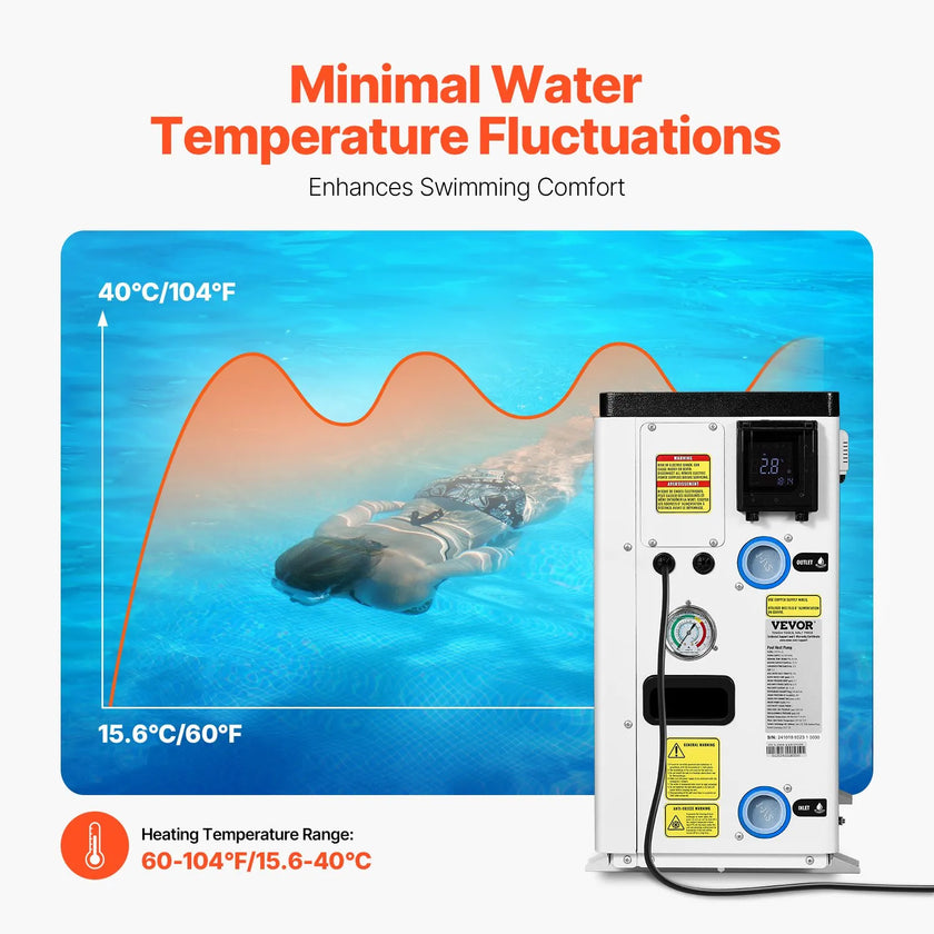 VEVOR Electric Pool Heat Pump 22250 BTU for Above and In Ground Pools Efficient