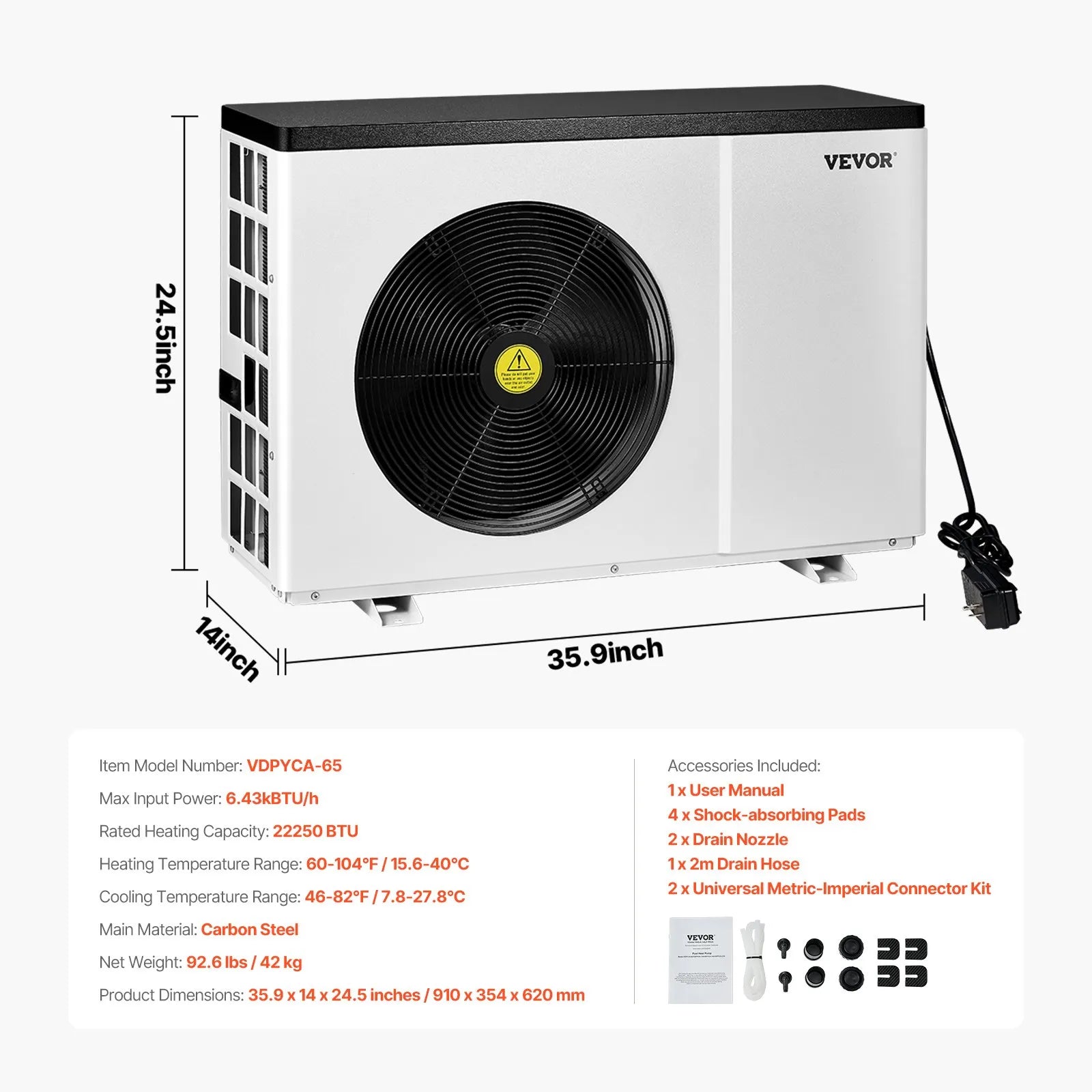 VEVOR Electric Pool Heat Pump 22250 BTU for Above and In Ground Pools Efficient