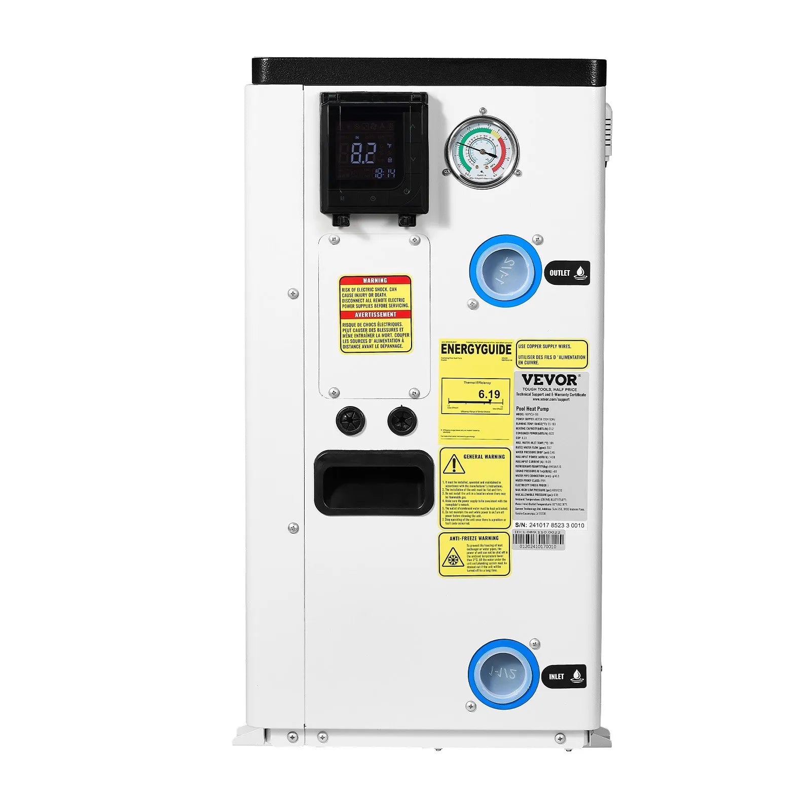 VEVOR Electric Pool Heat Pump 51200 BTU for Above and In Ground Pools Efficient