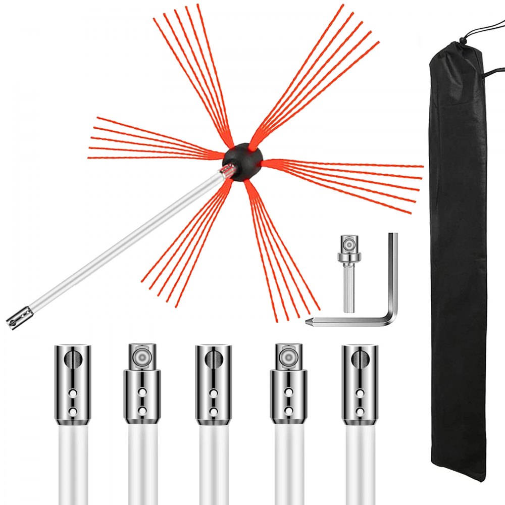 VEVOR Chimney Sweep Kit 20FT Chimney Cleaning Kit Nylon Sooteater Chimney Cleaning Kit Flexible Brush Head Chimney Sweeping Kit Easy Connecting Chimney Brush With 6 White Rods