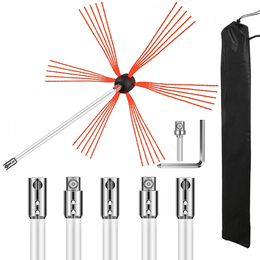 VEVOR Chimney Sweep Kit 20FT Chimney Cleaning Kit Nylon Sooteater Chimney Cleaning Kit Flexible Brush Head Chimney Sweeping Kit Easy Connecting Chimney Brush With 6 White Rods