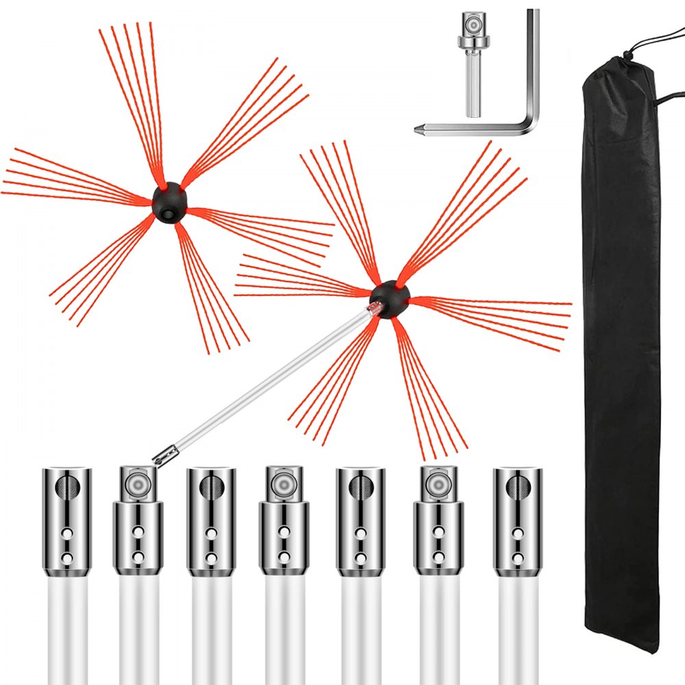 VEVOR Chimney Sweep Kit 23FT Chimney Cleaning Kit Nylon Sooteater Chimney Cleaning Kit Flexible Brush Head Chimney Sweeping Kit Easy Connecting Chimney Brush with 7 White Rods