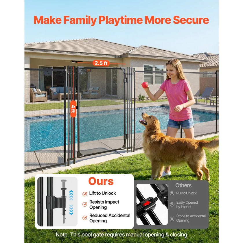 Pool Fence Gate 4 ft x 2.5 ft – Lockable Safety Gate for Inground Pools, Heavy-Duty Mesh & Aluminum Frame