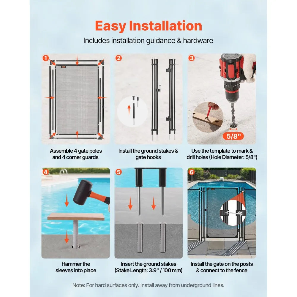 Pool Fence Gate 4 ft x 2.5 ft – Lockable Safety Gate for Inground Pools, Heavy-Duty Mesh & Aluminum Frame