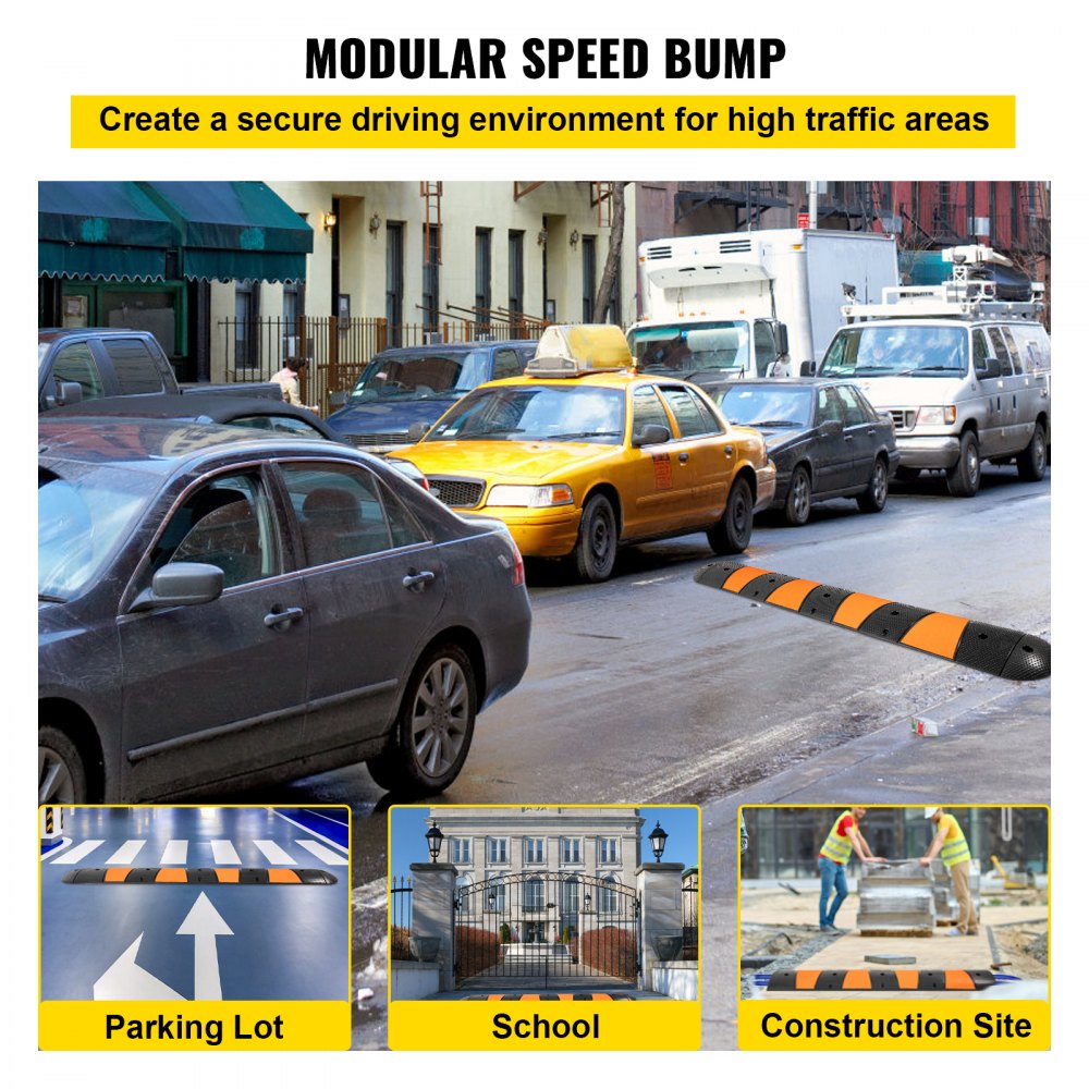VEVOR Rubber Speed Bump, 1 Pack 2 Channel Speed Bump Hump, 72