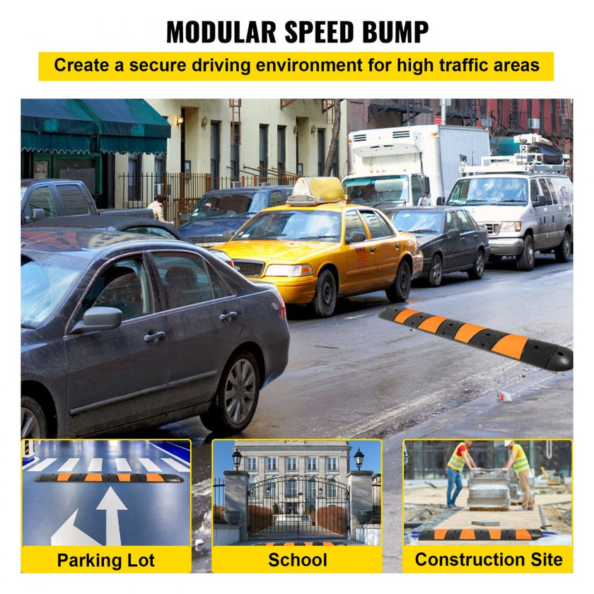 VEVOR Rubber Speed Bump, 1 Pack 2 Channel Speed Bump Hump, 72
