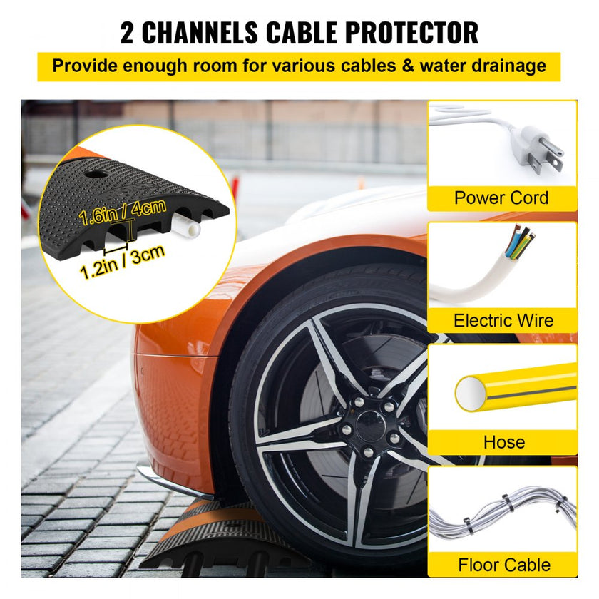 VEVOR Rubber Speed Bump, 1 Pack 2 Channel Speed Bump Hump, 72