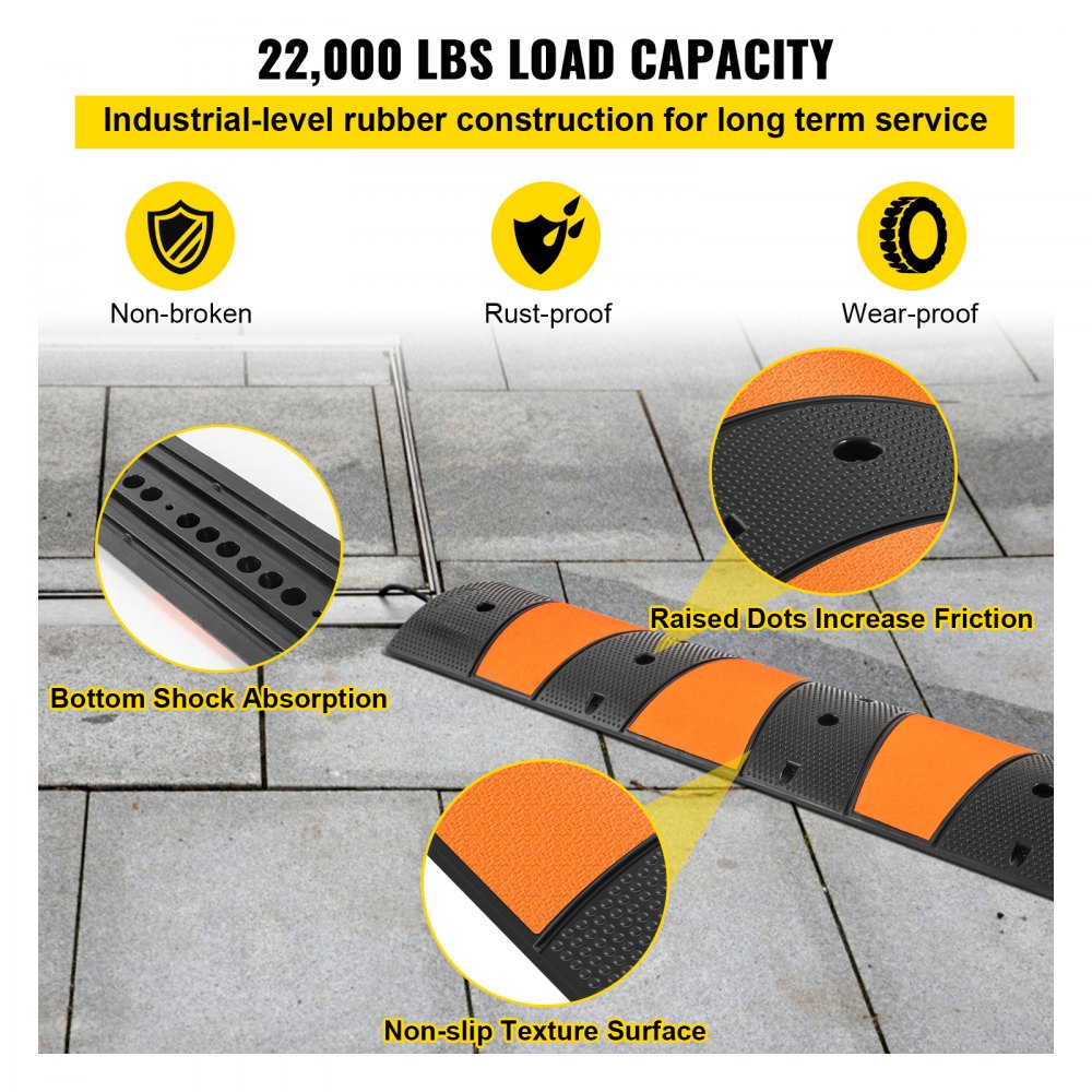 VEVOR Rubber Speed Bump, 1 Pack 2 Channel Speed Bump Hump, 72