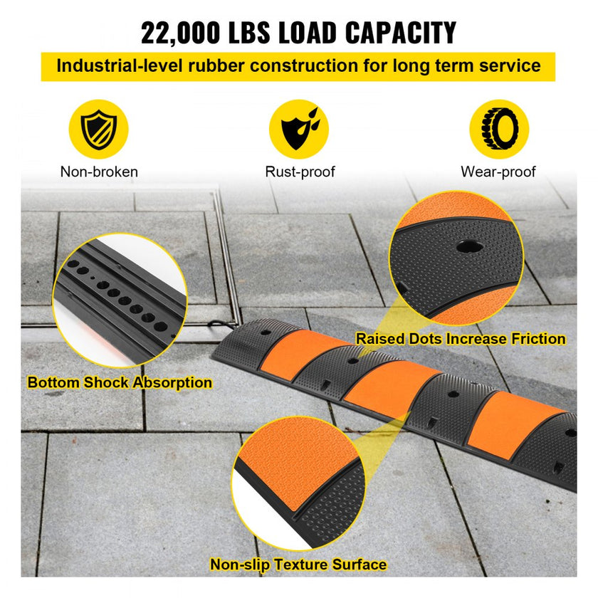 VEVOR Rubber Speed Bump, 1 Pack 2 Channel Speed Bump Hump, 72