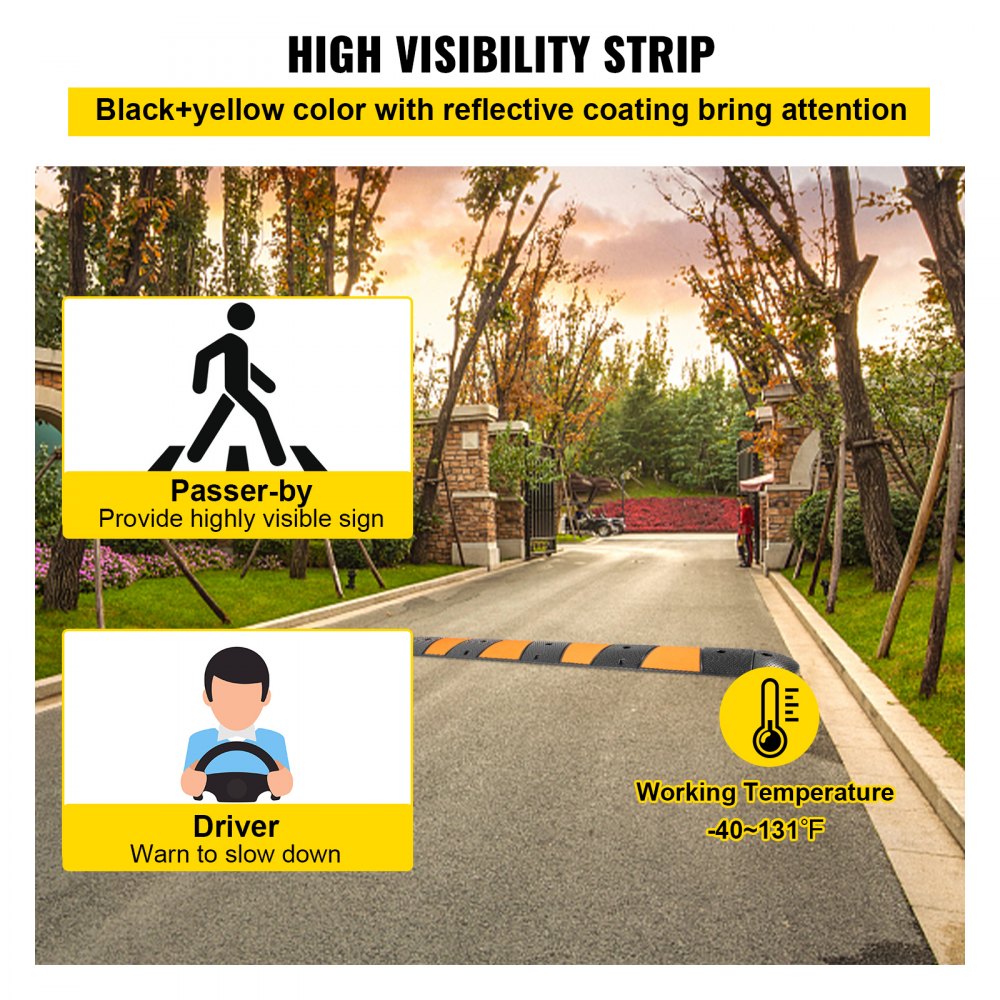 VEVOR Rubber Speed Bump, 1 Pack 2 Channel Speed Bump Hump, 72