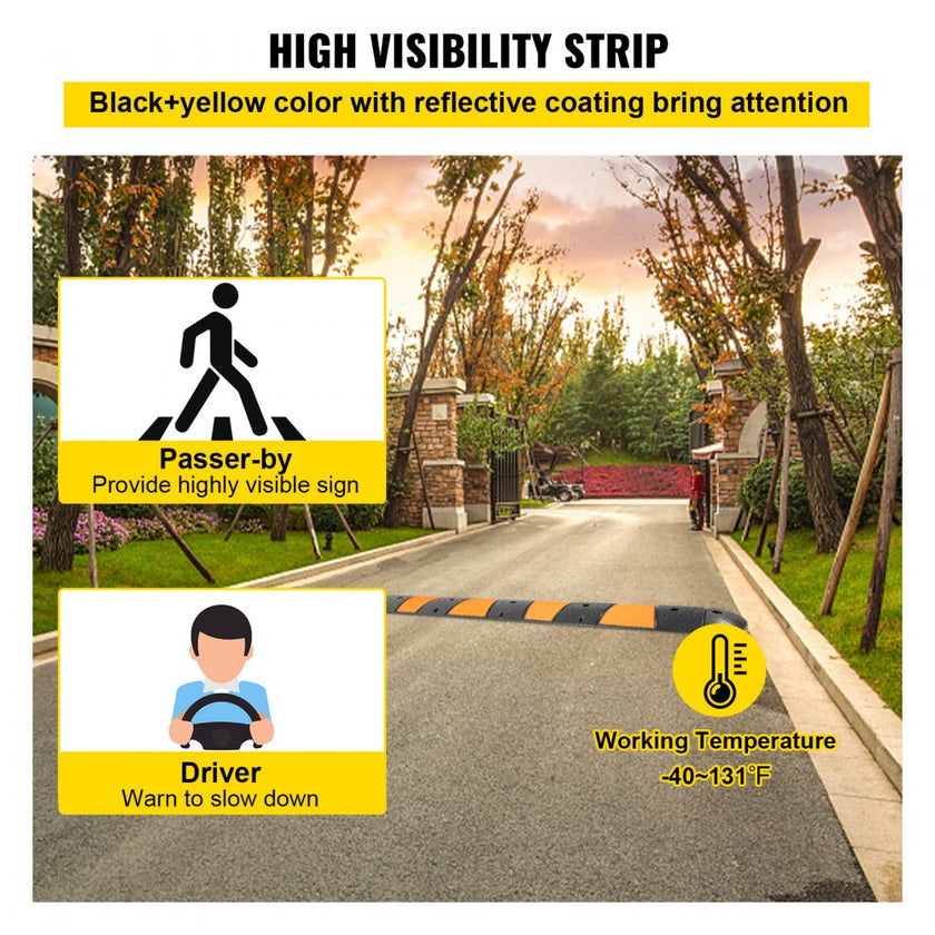 VEVOR Rubber Speed Bump, 1 Pack 2 Channel Speed Bump Hump, 72