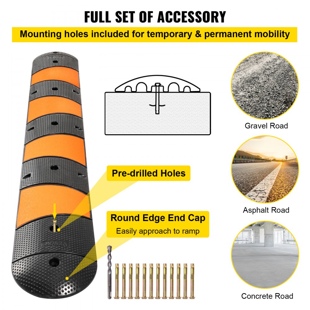 VEVOR Rubber Speed Bump, 1 Pack 2 Channel Speed Bump Hump, 72