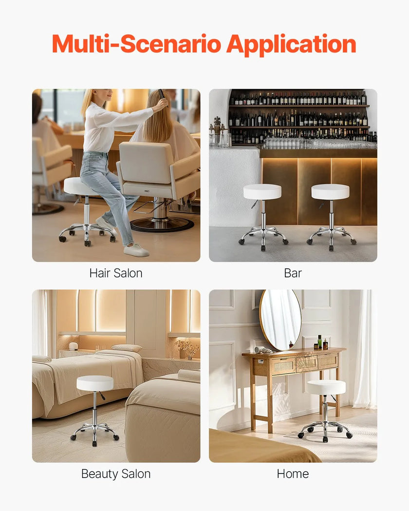 VEVOR Round Rolling Stool Swivel Work Stool with Wheels Height Adjustable White