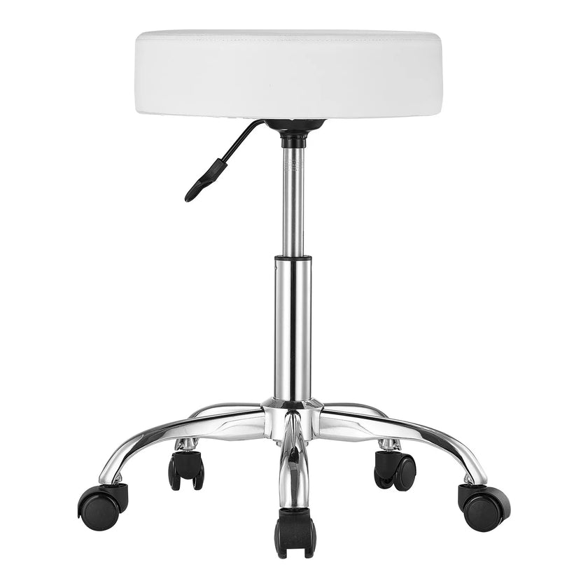 VEVOR Round Rolling Stool Swivel Work Stool with Wheels Height Adjustable White