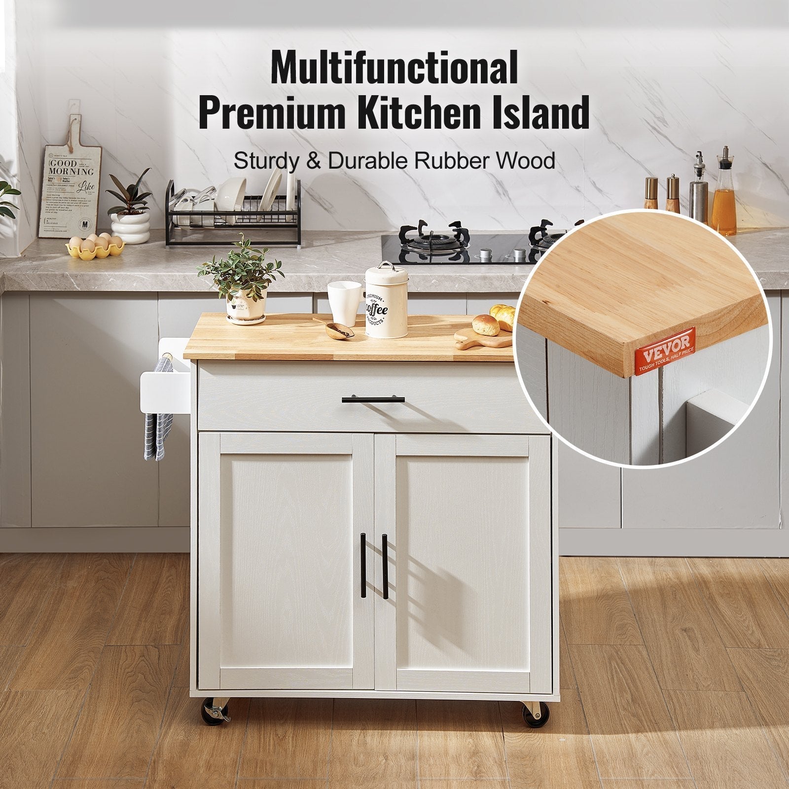VEVOR Kitchen Island Cart with Solid Wood Top, 35.4