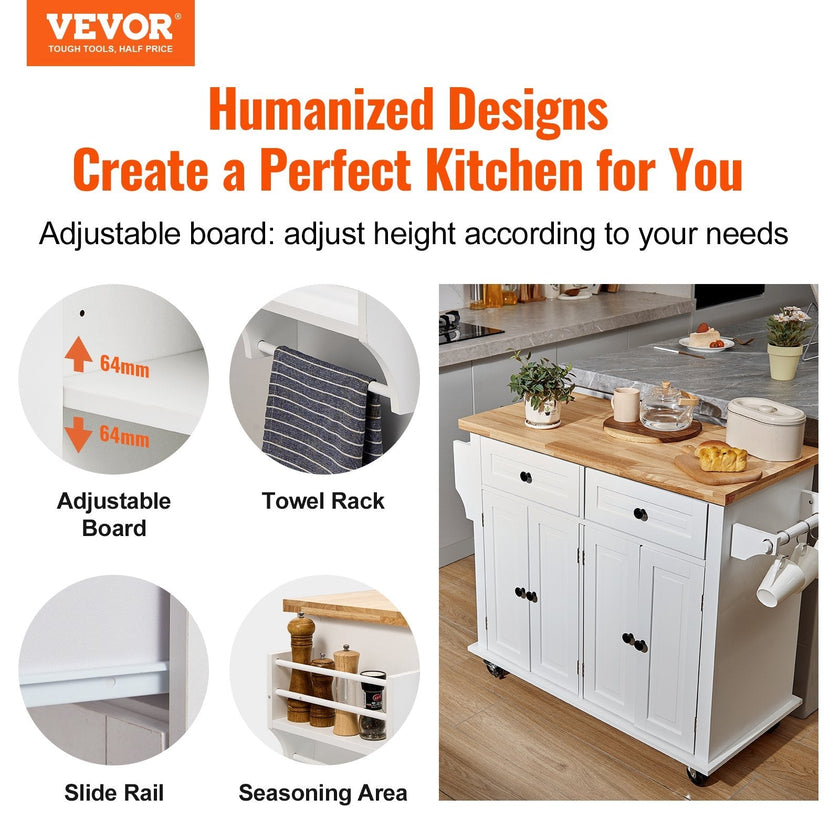 VEVOR Kitchen Island Cart with Solid Wood Top, 35.4