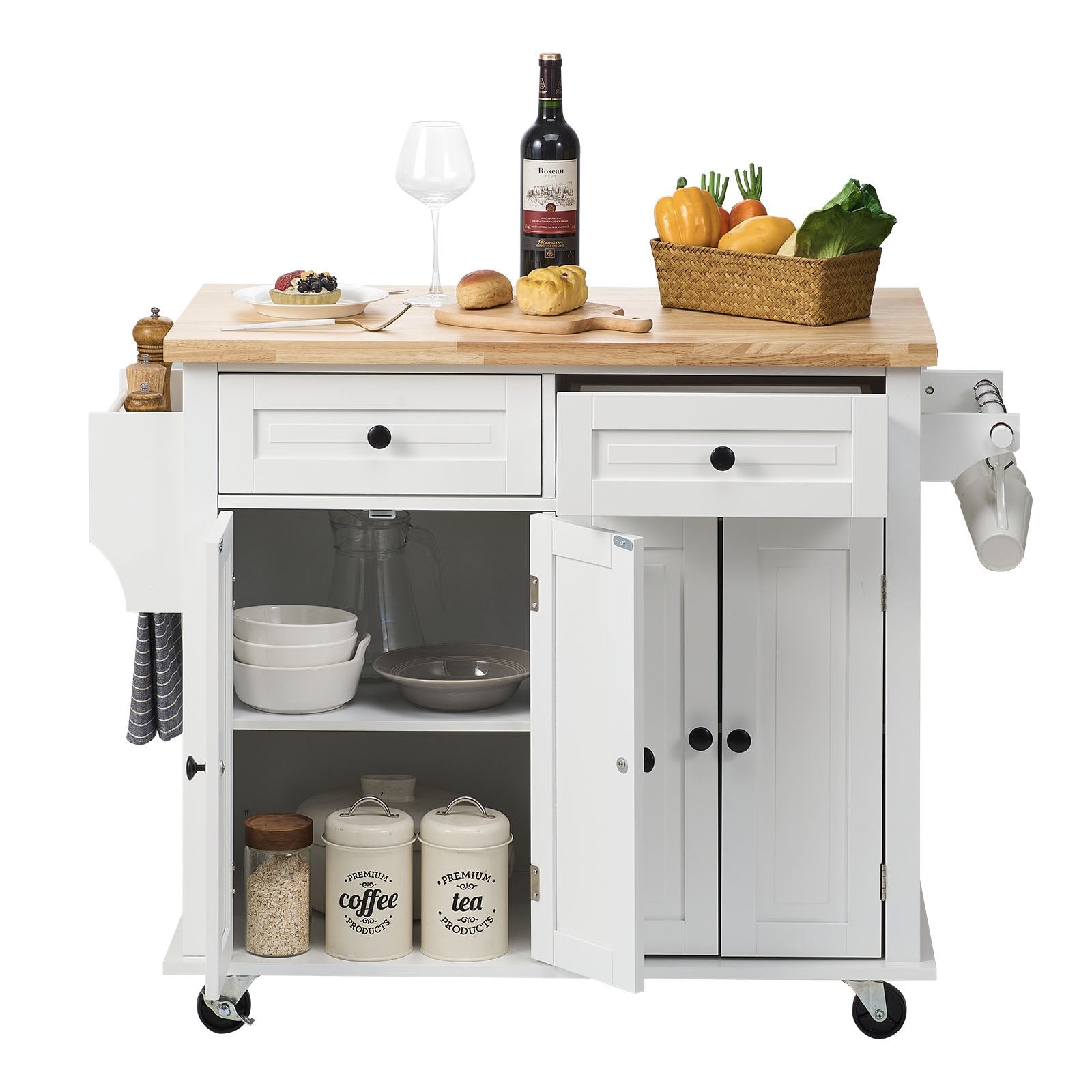 VEVOR Kitchen Island Cart with Solid Wood Top, 35.4