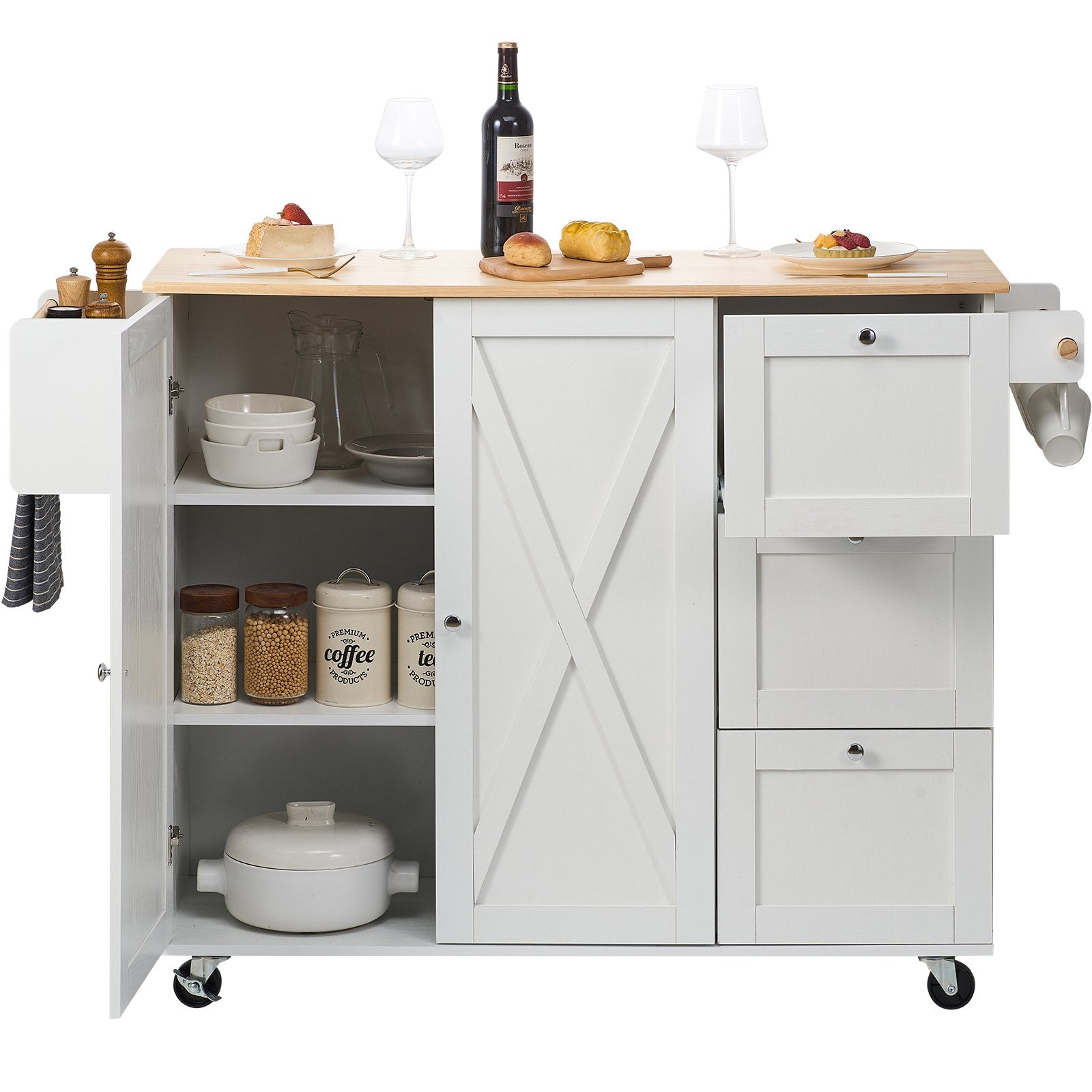 VEVOR Kitchen Island Cart with Solid Wood Top, 45.3