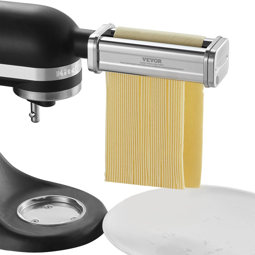 VEVOR Pasta Attachment for KitchenAid Stand Mixer, Stainless Steel Pasta Roller Cutter Set Including Pasta Sheet Roller, Spaghetti and Fettuccine Cutter, 8 Adjustable Thickness Knob Pasta Maker, 3Pcs
