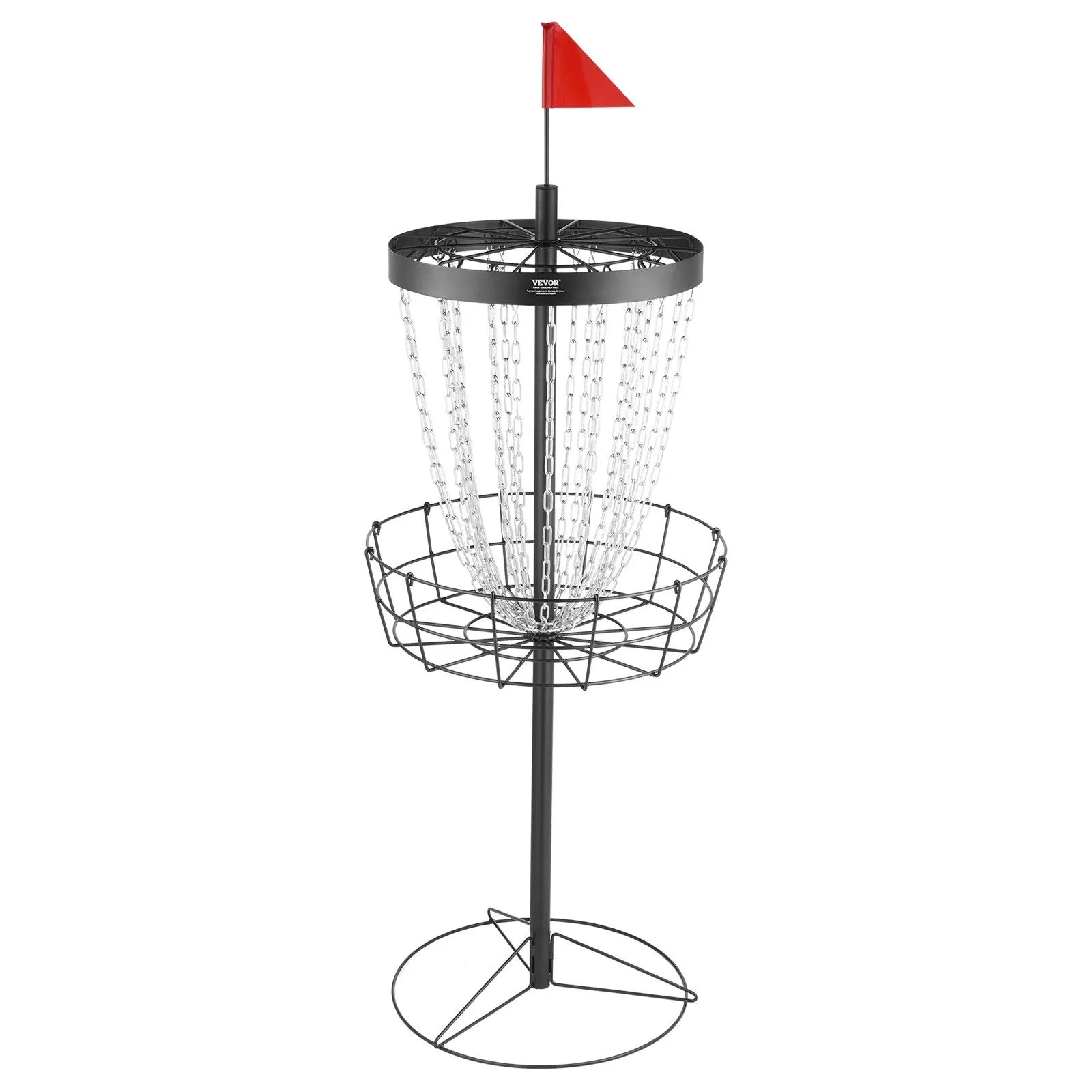 VEVOR Disc Golf Basket, 24-Chains Portable Disc Golf Target Hole, Heavy Duty Steel Practice Disc Golf Target, Indoor & Outdoor Disc Golf Course Basket, Disc Golf Basket Stand Equipment, Black