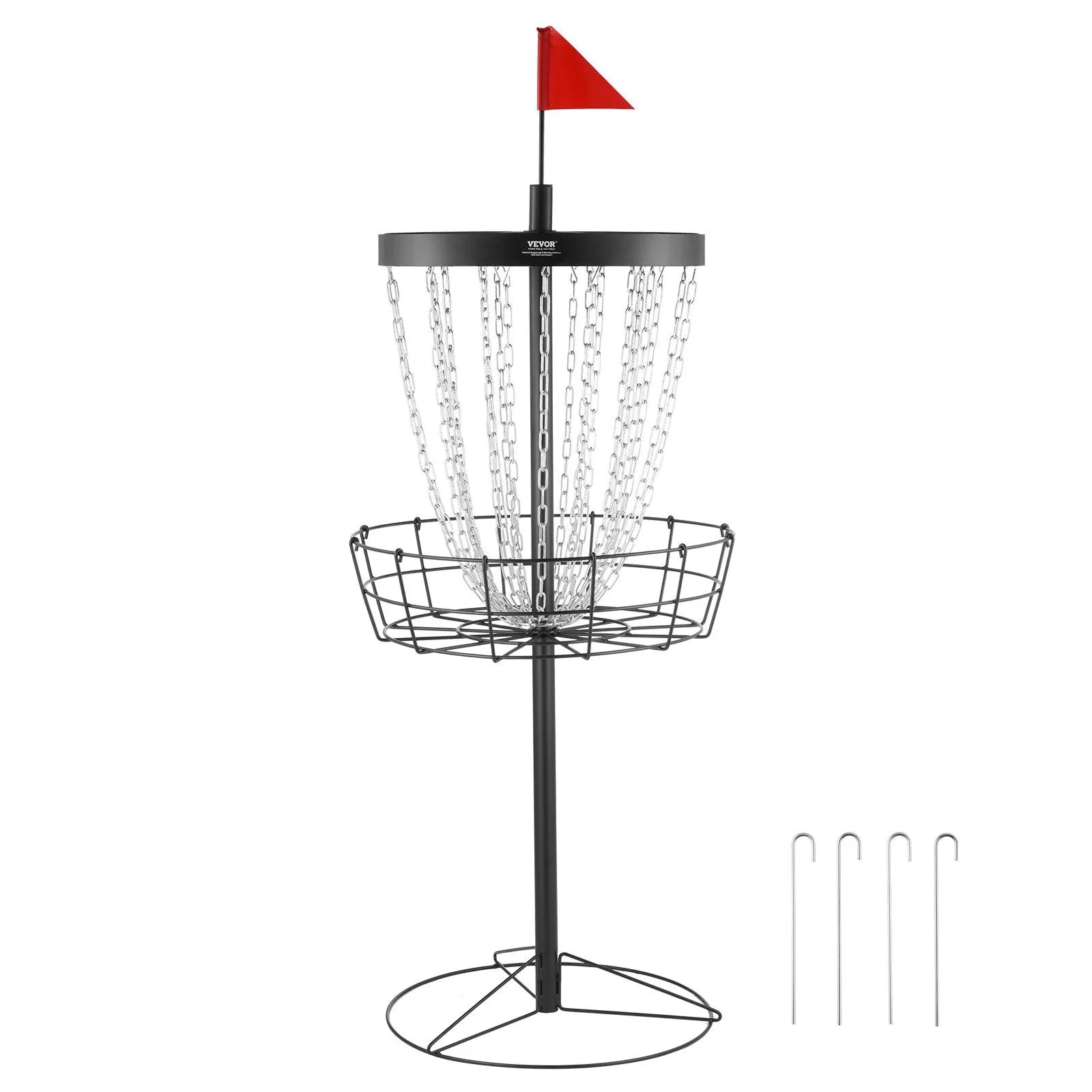 VEVOR Disc Golf Basket, 24-Chains Portable Disc Golf Target Hole, Heavy Duty Steel Practice Disc Golf Target, Indoor & Outdoor Disc Golf Course Basket, Disc Golf Basket Stand Equipment, Black