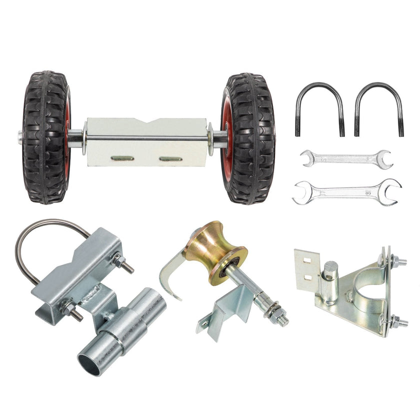 VEVOR Chain Link Rolling Gate Kit Galvanized Steel Rolling Fence 6 Universal Track Bracket Chain Link Rolling Gate Hardware Kit 2 Solid Rubber Wheels Fence Rolling Kit for Chain Link Sliding Gate