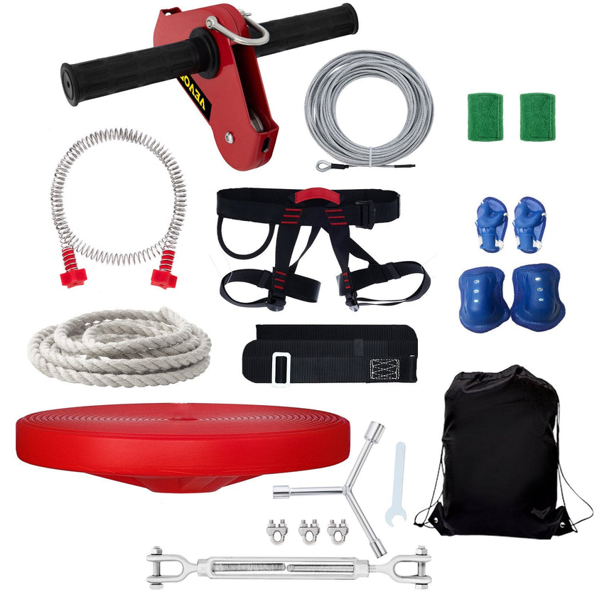 VEVOR Zip line Kits for Backyard 110FT, Zip Lines for Kid and Adult, Included Swing Seat, Zip Lines Brake, and Steel Trolley, Outdoor Playground Equipment