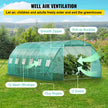 VEVOR Walk-in Tunnel Greenhouse, 20 x 10 x 7 ft Portable Plant Hot House w/ Galvanized Steel Hoops, 3 Top Beams, 4 Diagonal Poles, 2 Zippered Doors & 12 Roll-up Windows, Green
