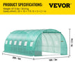 VEVOR Walk-in Tunnel Greenhouse, 20 x 10 x 7 ft Portable Plant Hot House w/ Galvanized Steel Hoops, 3 Top Beams, 4 Diagonal Poles, 2 Zippered Doors & 12 Roll-up Windows, Green