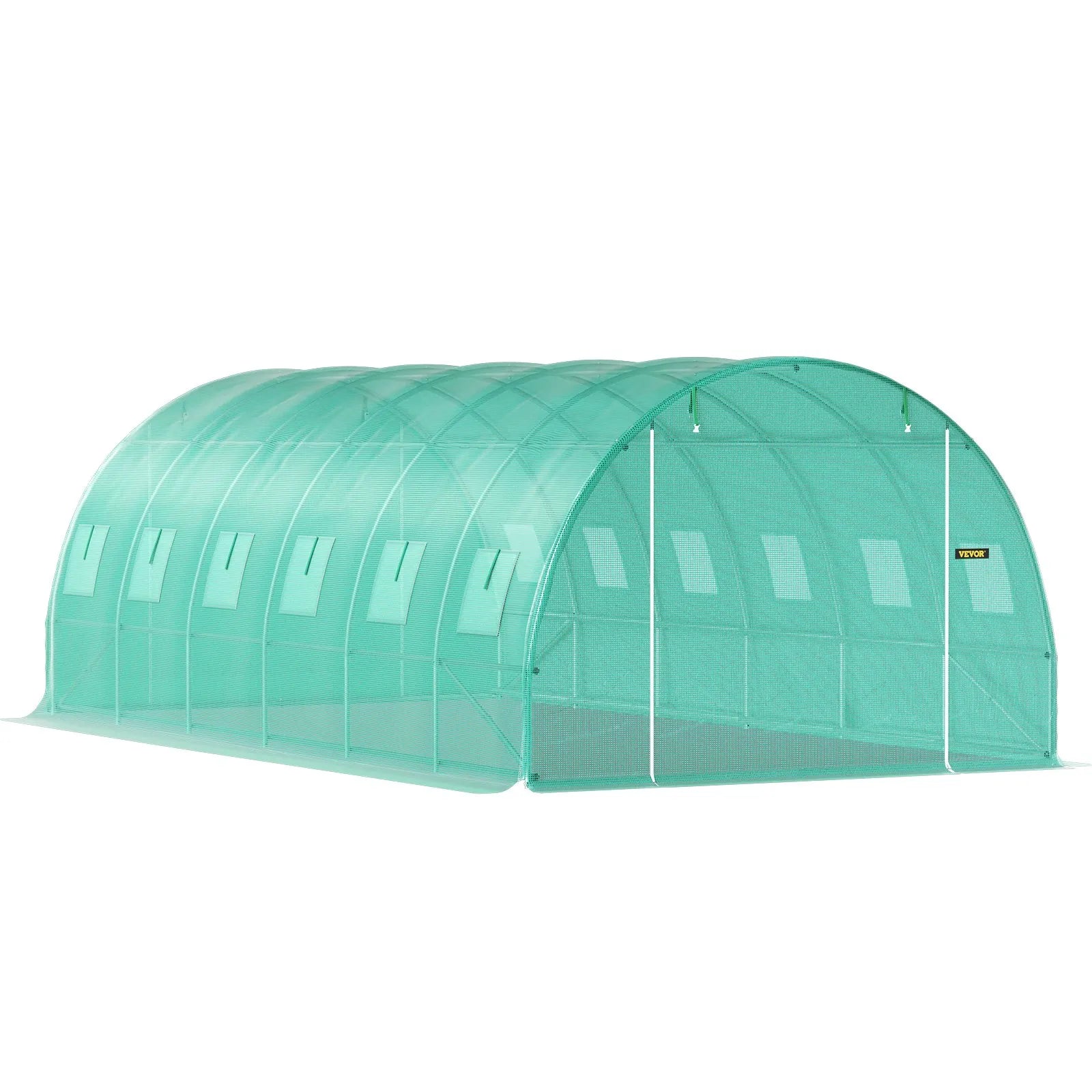 VEVOR Walk-in Tunnel Greenhouse, 20 x 10 x 7 ft Portable Plant Hot House w/ Galvanized Steel Hoops, 3 Top Beams, 4 Diagonal Poles, 2 Zippered Doors & 12 Roll-up Windows, Green