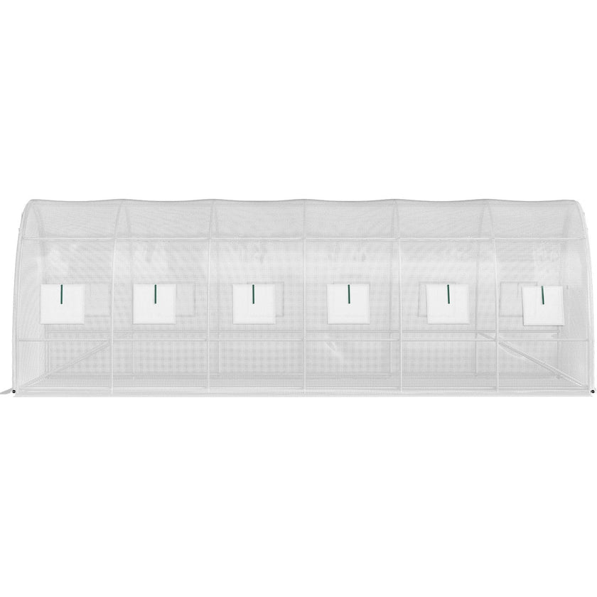 VEVOR Walk-in Tunnel Greenhouse, 20 x 10 x 7 ft Portable Plant Hot House w/ Galvanized Steel Hoops, 3 Top Beams, 4 Diagonal Poles, 2 Zippered Doors & 12 Roll-up Windows, White