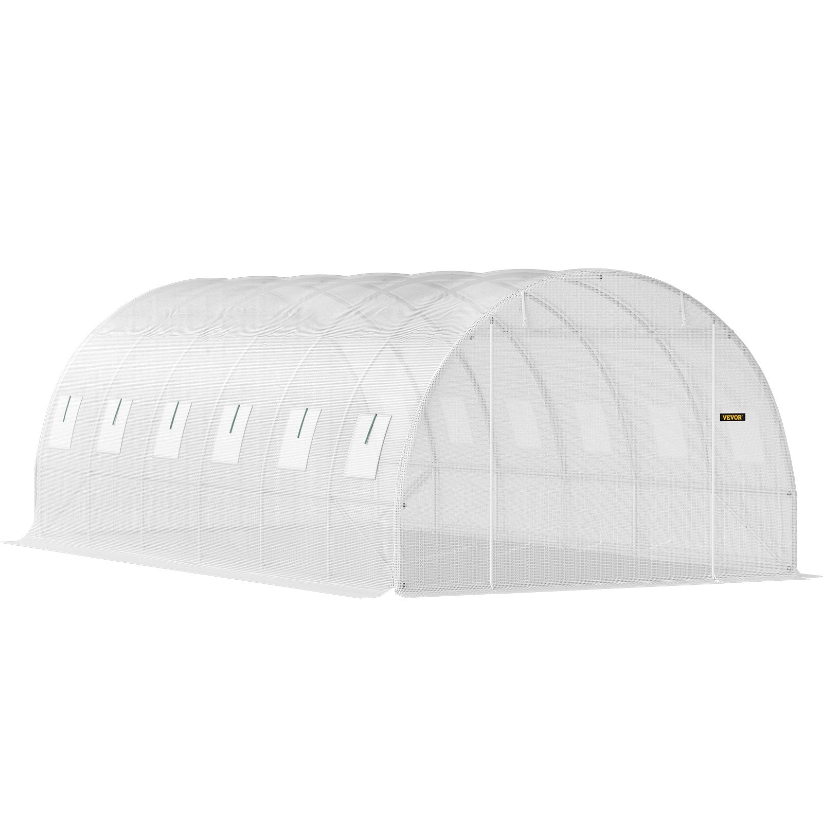 VEVOR Walk-in Tunnel Greenhouse, 20 x 10 x 7 ft Portable Plant Hot House w/ Galvanized Steel Hoops, 3 Top Beams, 4 Diagonal Poles, 2 Zippered Doors & 12 Roll-up Windows, White