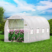 VEVOR Walk-in Tunnel Greenhouse, 15 x 6.5 x 7 ft Portable Plant Hot House w/ Galvanized Steel Hoops, 1 Top Beam, 2  x Diagonal Poles, A Zippered Door & 8 Roll-up Windows, White