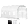 VEVOR Walk-in Tunnel Greenhouse, 15 x 6.5 x 7 ft Portable Plant Hot House w/ Galvanized Steel Hoops, 1 Top Beam, 2  x Diagonal Poles, A Zippered Door & 8 Roll-up Windows, White