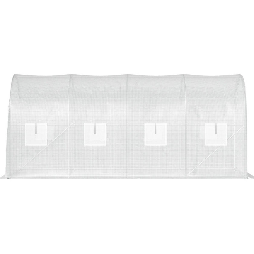 VEVOR Walk-in Tunnel Greenhouse, 15 x 6.5 x 7 ft Portable Plant Hot House w/ Galvanized Steel Hoops, 1 Top Beam, 2  x Diagonal Poles, A Zippered Door & 8 Roll-up Windows, White