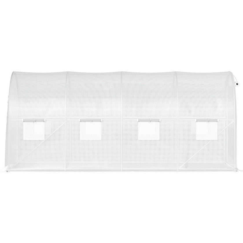 VEVOR Walk-in Tunnel Greenhouse, 15 x 6.5 x 7 ft Portable Plant Hot House w/ Galvanized Steel Hoops, 1 Top Beam, 2  x Diagonal Poles, A Zippered Door & 8 Roll-up Windows, White