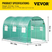 VEVOR Walk-in Tunnel Greenhouse, 12 x 7 x 7 ft Portable Plant Hot House w/ Galvanized Steel Hoops, 1 Top Beams, 2 Diagonal Poles, 2 Zippered Doors & 6 Roll-up Windows, Green