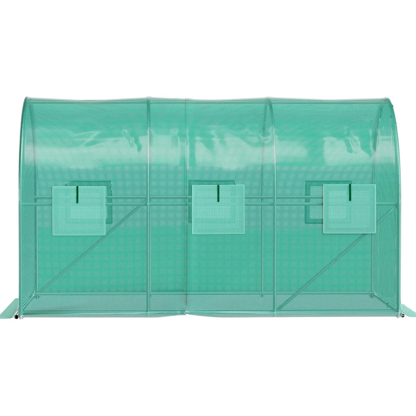 VEVOR Walk-in Tunnel Greenhouse, 12 x 7 x 7 ft Portable Plant Hot House w/ Galvanized Steel Hoops, 1 Top Beams, 2 Diagonal Poles, 2 Zippered Doors & 6 Roll-up Windows, Green