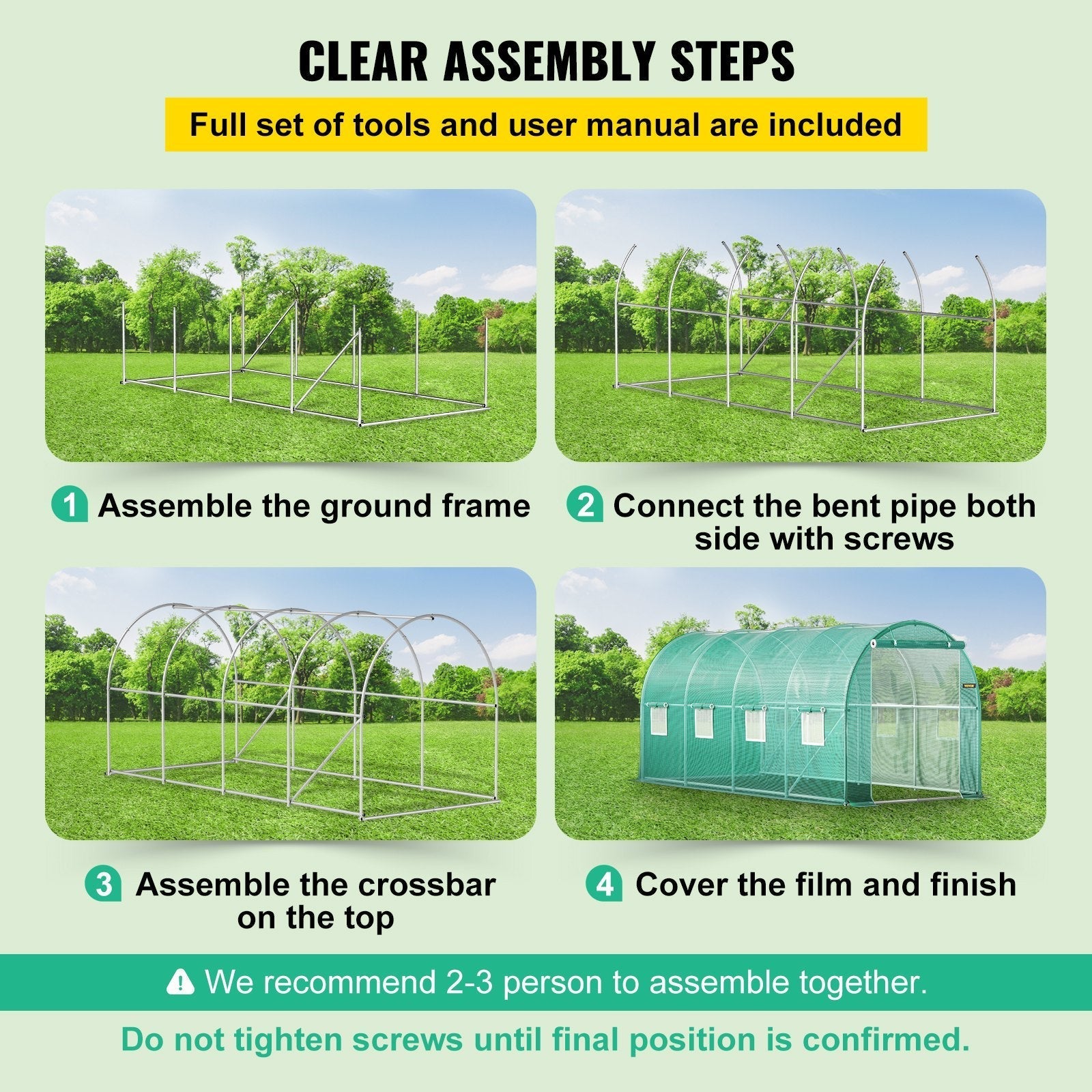 VEVOR Walk-in Tunnel Greenhouse Galvanized Frame & Waterproof Cover 15x7x7 ft